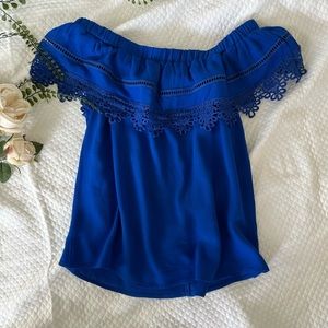 Royal Blue Crochet Off The Shoulder Shirt